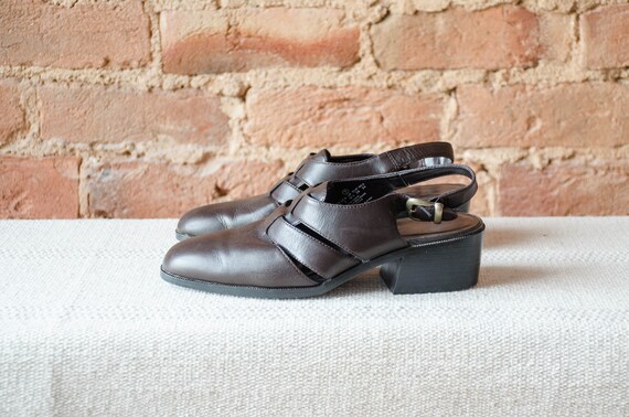 Brown Leather Mules 90s Vintage Dark 