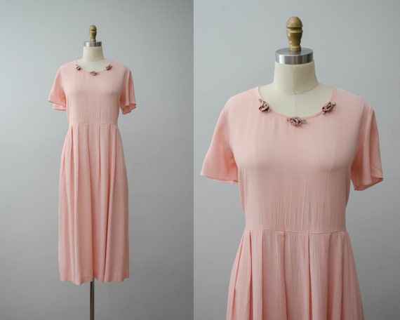 pink midi dress | short sleeve dress | pink rosett