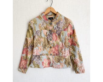 Floral Tapestry Analogy Petite Jacket Small Multicolor Matelasse Blazer