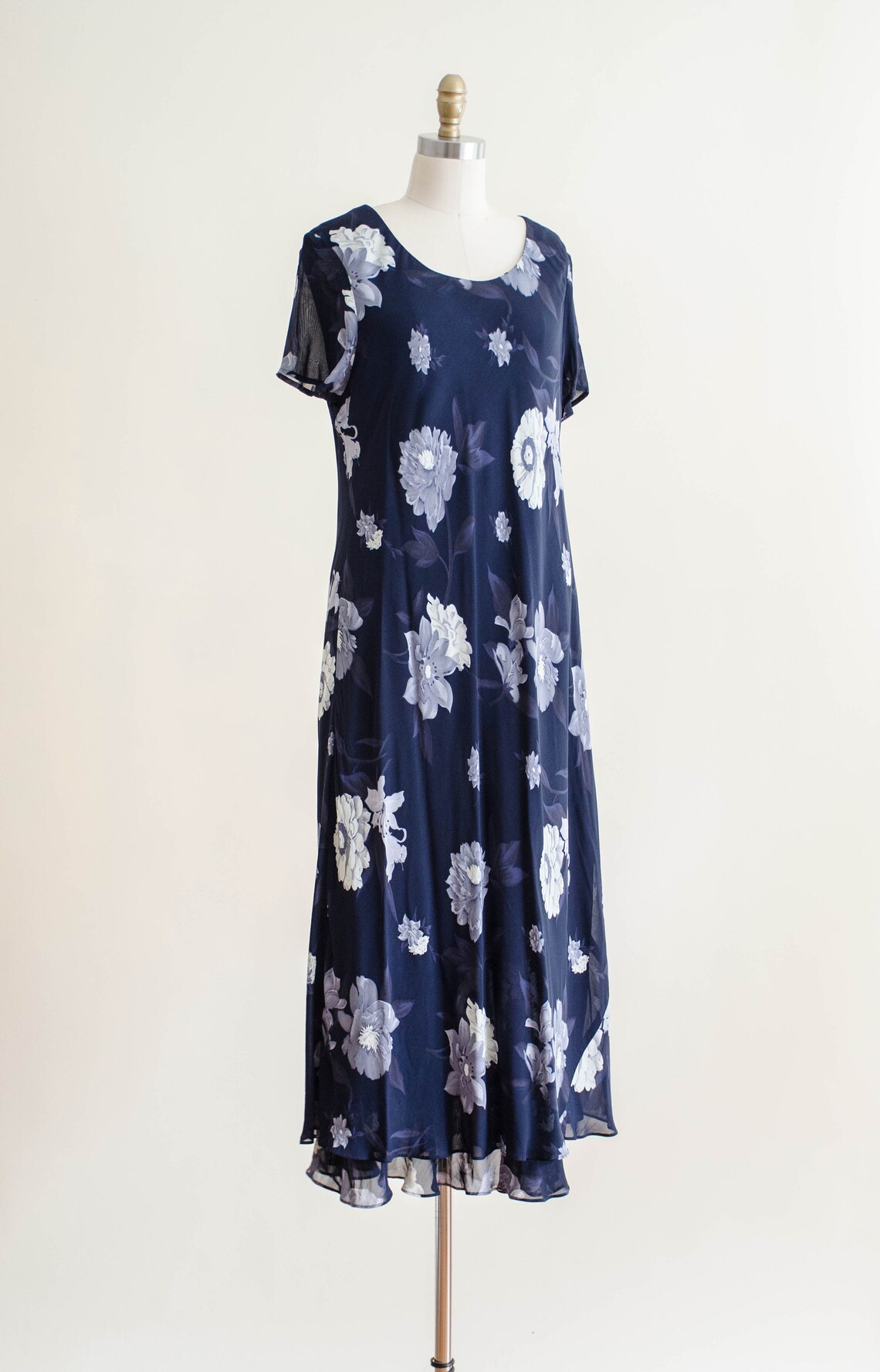 Navy floral maxi dress 90 floral chiffon loose vintage