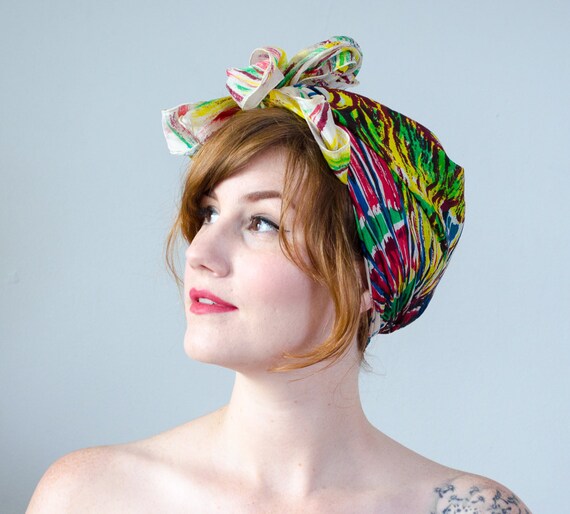 1940s vintage scarf / rainbow silk butterfly scarf - image 4