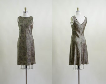 olive green slip dress | 90s y2k vintage bias cut dark academia silky charmeuse baroque paisley dark green mini dress