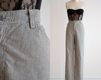 high waisted pants 90s vintage Riders black white houndstooth straight leg trousers