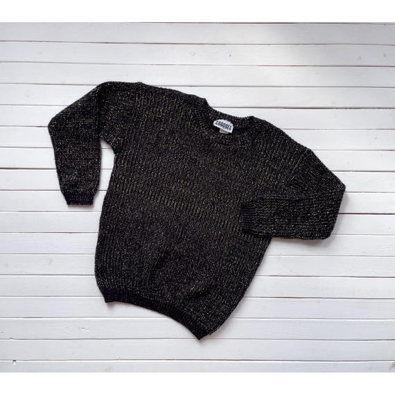 Schwarz gold Pullover 80er Vintage Metallic Glitzer Pullover