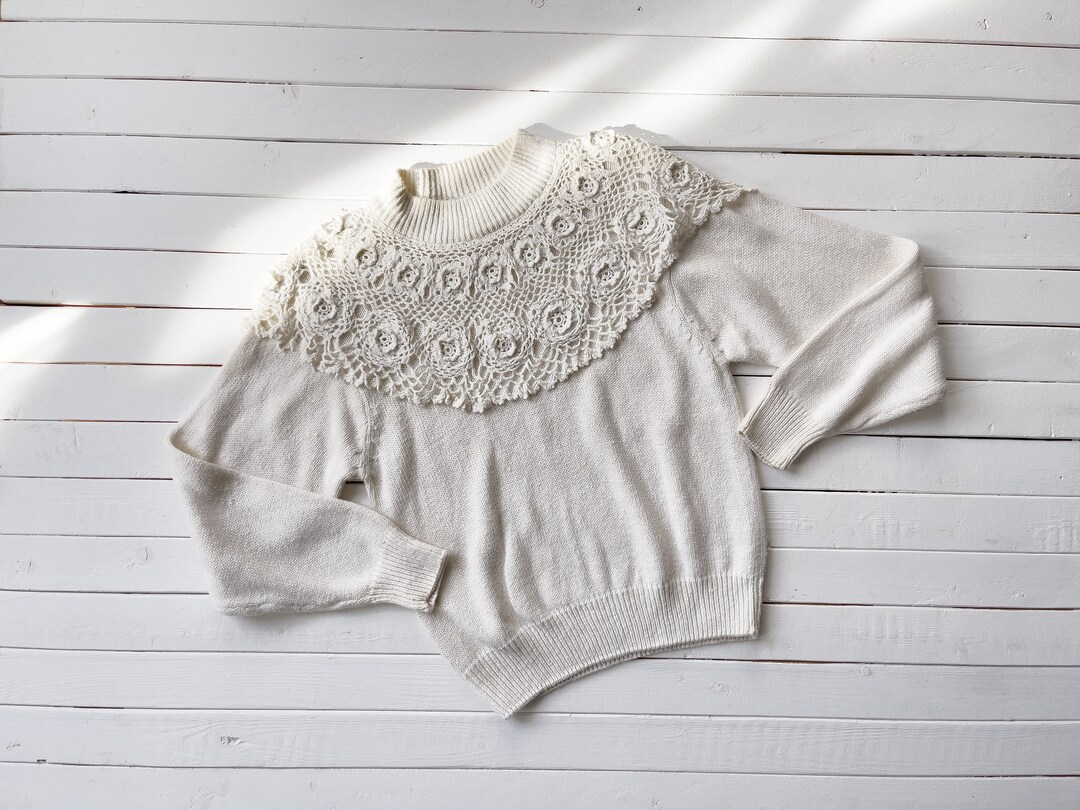 Pull Vintage Laura Aponte Roma - Rouge, Crochet Et Paillettes - Taille S - Occasion Très Bon état