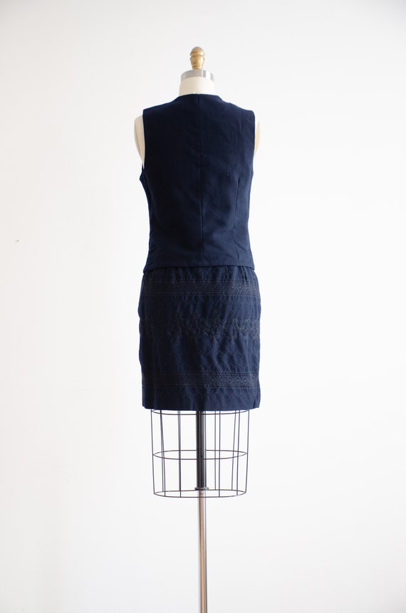 blue wool mini skirt suit 90s y2k vintage navy em… - image 8