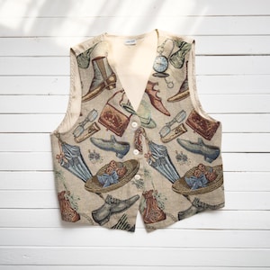 tapestry vest 90s vintage dark academia Victorian novelty print woven waistcoat