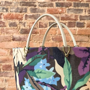 floral tote bag 60s vintage cottagecore purple green blue large handbag purse image 3