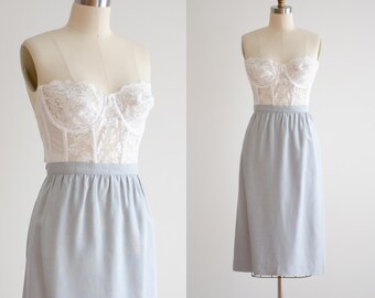 gray linen skirt 80s 90s vintage minimalist preppy pencil skirt