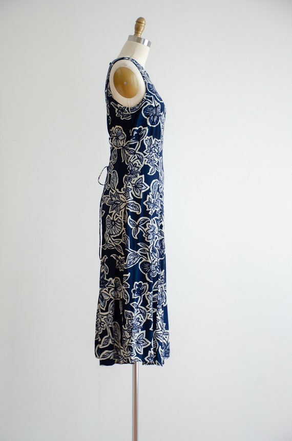 navy midi dress 90s vintage dark blue batik flora… - image 5