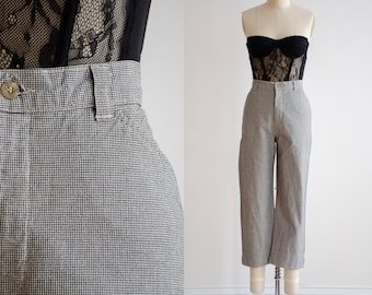 high waisted pants 90s vintage Riders black white houndstooth straight leg cropped trousers