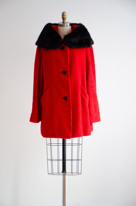 Lilli Ann coat 50s 60s vintage red wool mink fur … - image 4