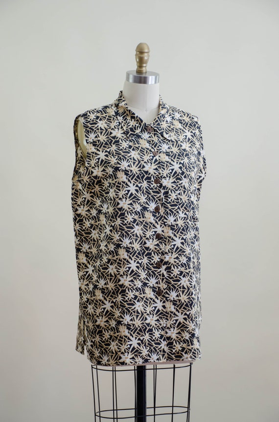 silk daisy blouse | 90s vintage black beige white… - image 5