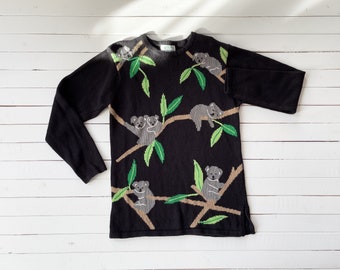 black sweater 90s vintage Quacker Factory cute koala bear novelty sweater