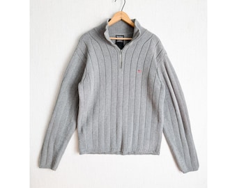 Polo Jeans Co Ralph Lauren Suéter de hombre talla grande gris de algodón acanalado con cremallera de un cuarto RL