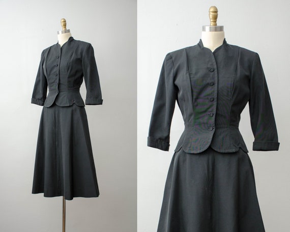 1940s black skirt suit | taffeta skirt suit | Jean