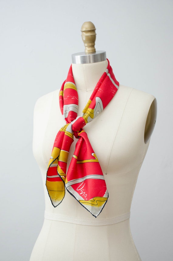 large square silk scarf | red Vera scarf | red si… - image 6