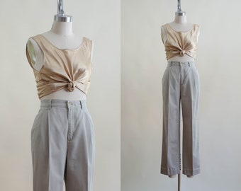 high waisted pants | 90s vintage straight leg greige khaki cotton trousers