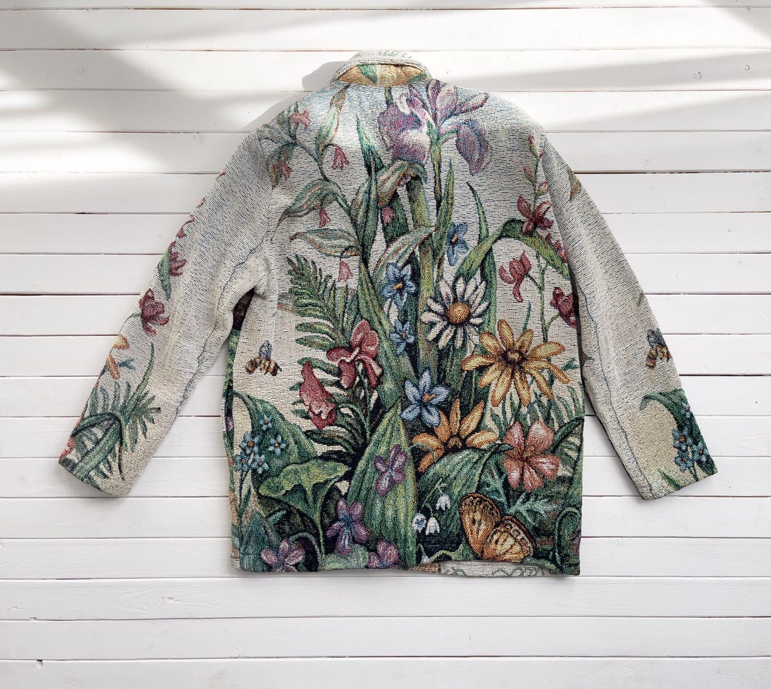 Tapestry Jacket 90s Vintage Painted Pony Cottagecore Floral Woven
