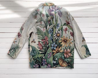 Tapestry Jacket 90s Vintage Painted Pony Cottagecore Floral Woven