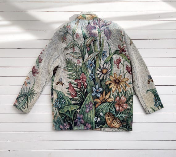 Tapestry Jacket 90s Vintage Painted Pony Cottagecore Floral Woven