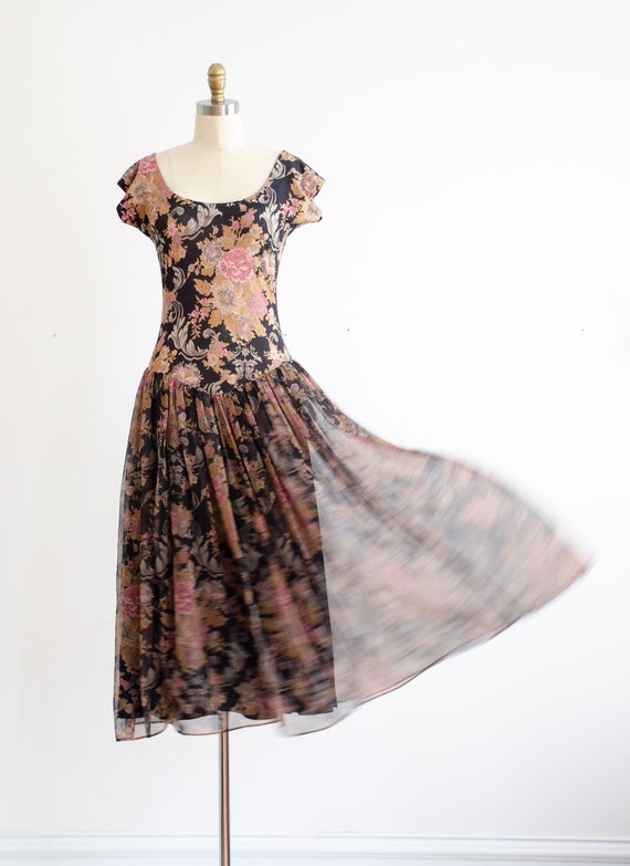 cute cottagecore dress 80s 90s vintage black pink… - image 2