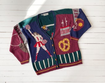 streetwear sweater | 80s 90s vintage Belle Pointe novelty football cheerleader Americana letterman style embroidered cardigan