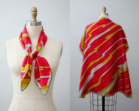 large square silk scarf | red Vera scarf | red si… - image 1