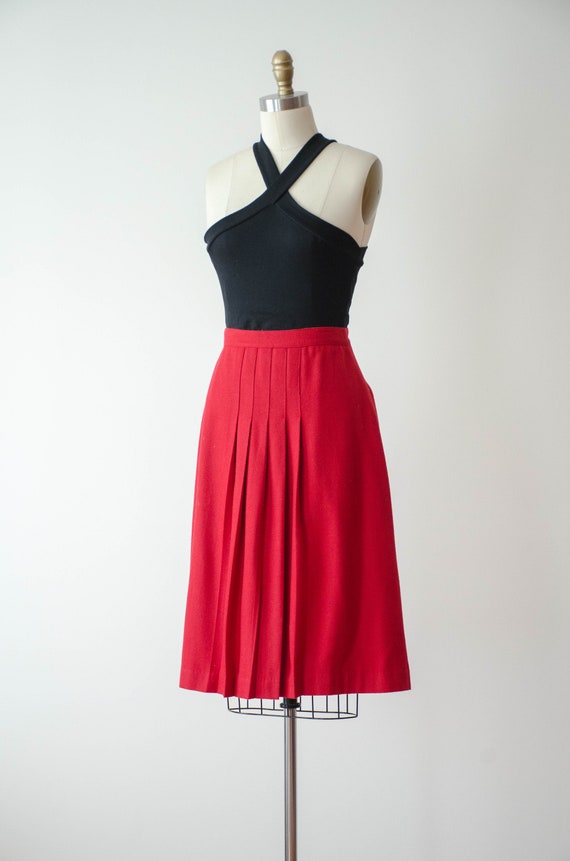 red pleated wool skirt | 80s vintage dark red aca… - image 6