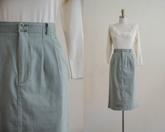 green houndstooth skirt | cotton pencil skirt