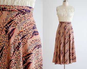 abstract vintage skirt 90s terracotta orange dot patterned flowy skirt