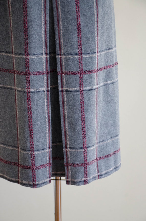 plaid wool skirt | 70s 80s vintage light gray bur… - image 4