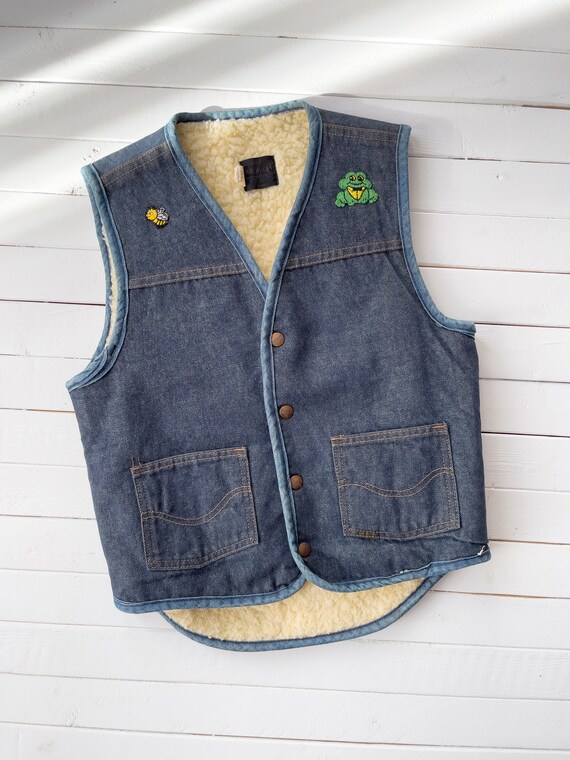 denim patchwork vest | 70s vintage blue jean faux… - image 3