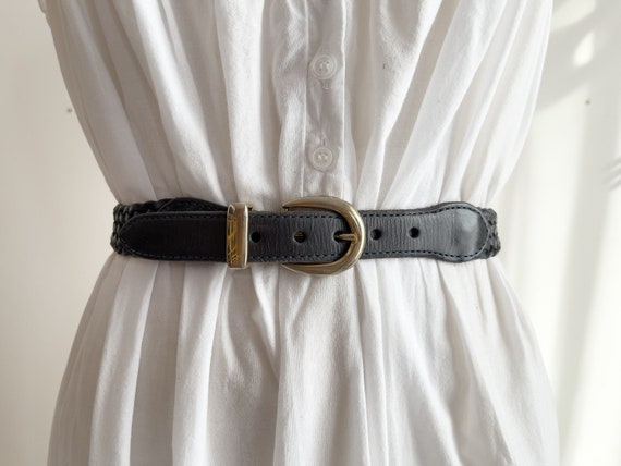black braided leather belt 90s vintage woven blac… - image 3