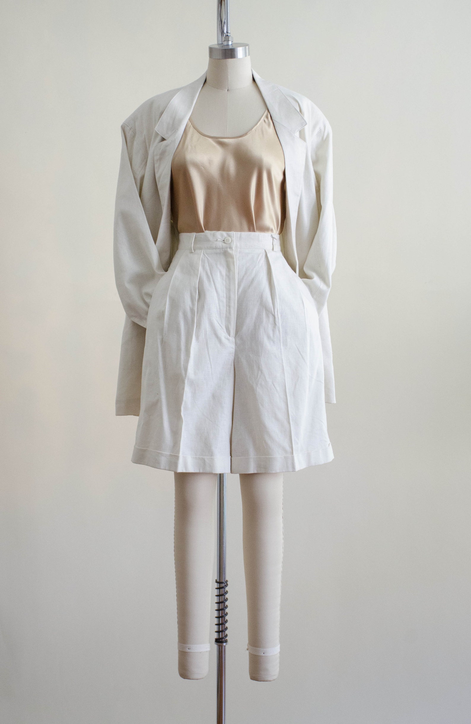 White linen shorts suit vintage shorts and blazer set high Etsy