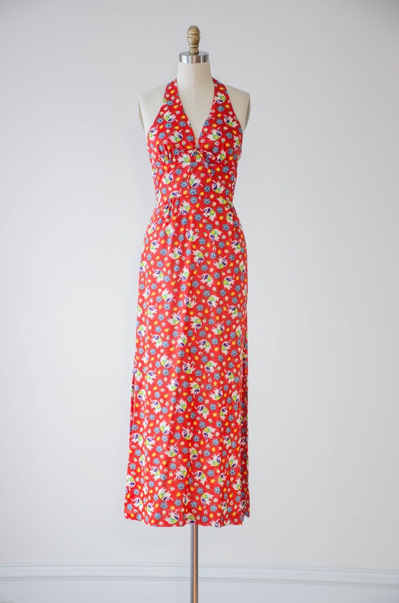 red halter dress | 60s 70s vintage elephant patte… - image 3