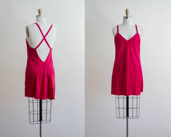 silk slip dress | hot pink dress