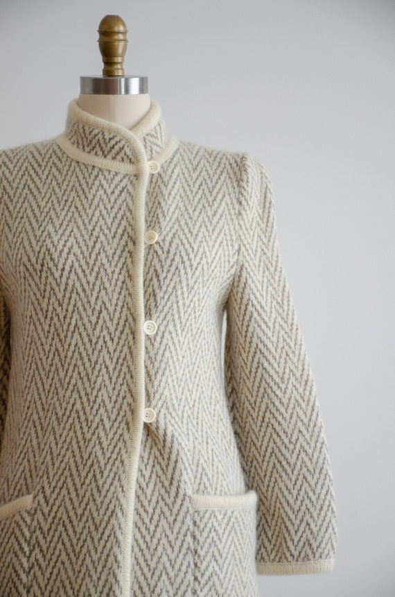 knit wool jacket 70s 80s vintage herringbone crea… - image 4