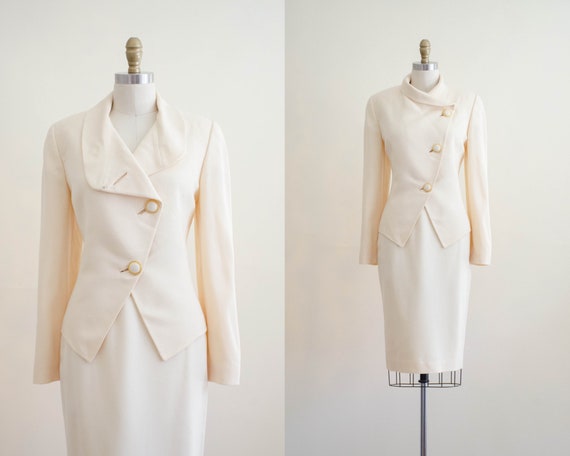 cream wool suit | wool skirt suit