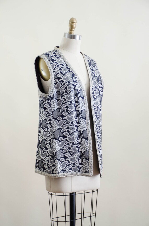 navy silver embroidered vest | 60s 70s vintage sh… - image 6