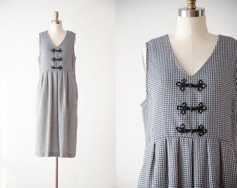 cute cottagecore dress | 80s 90s vintage black white plaid dark academia oversized pinafore dress