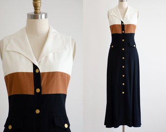 black maxi dress 90s vintage Julian Taylor minimalist color block sleeveless dress