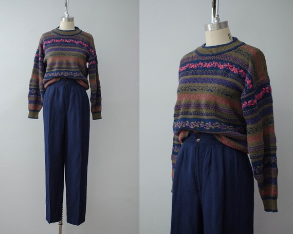 high waisted pants | navy linen trousers