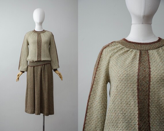 olive knit set | knit skirt set