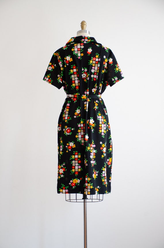 black floral dress 70s vintage loose high collar … - image 6