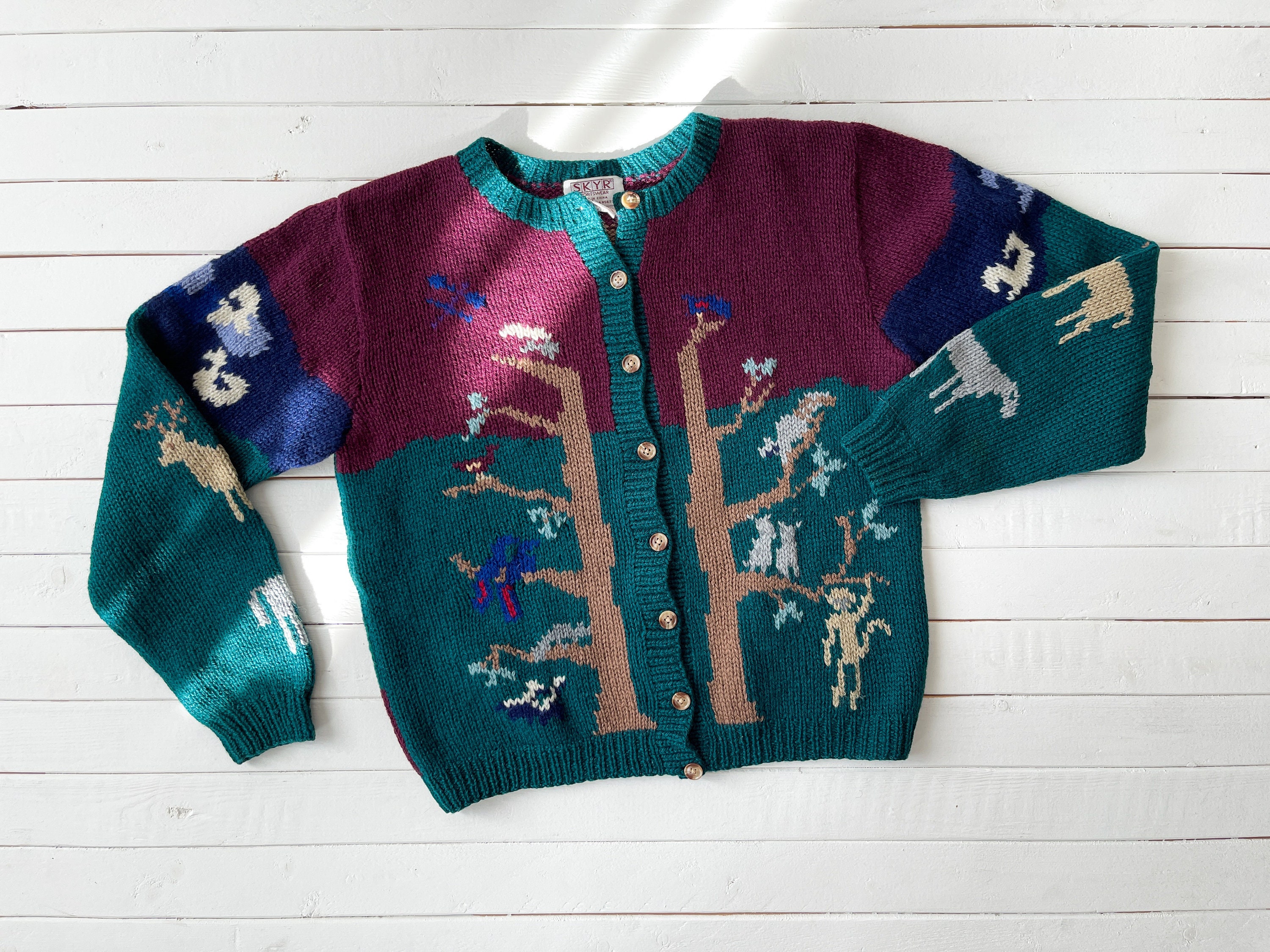 Vintage 90s 80s Mens M Cardigan Sweater V-Neck Button
