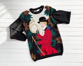 maglione lavorato a mano con cavallo Chaus vintage