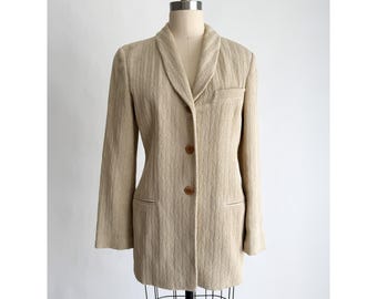 Giorgio Armani Blazer Chevron Textured Jacket 6 Beige Shawl Lapel Made in Italy