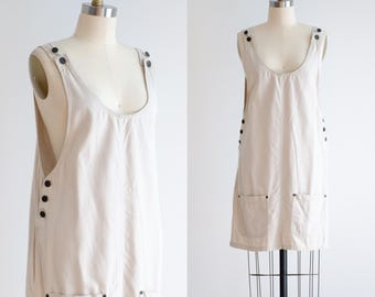 beige pinafore dress 90s y2k vintage short loose overall mini dress