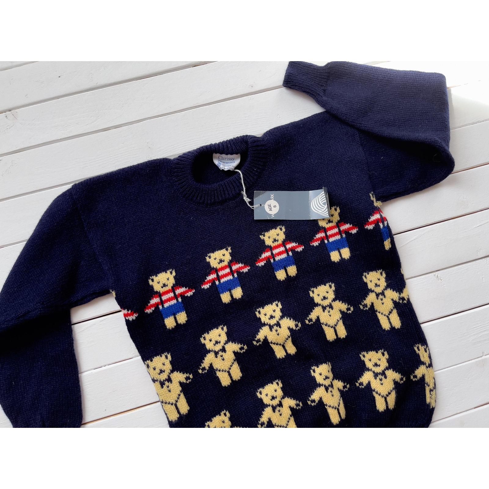 Chrissy Norman Vtg Childs Navy Blue Wool Teddy Bear Sweater - Etsy UK